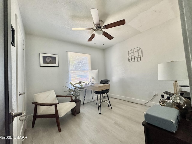 326 Ribault Ave, Daytona Beach, FL 32118 - office space with baseboards, a textured ceiling, ceiling fan, and light wood-type flooring