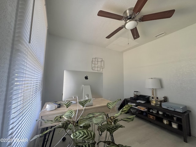 326 Ribault Ave, Daytona Beach, FL 32118 - office area featuring a ceiling fan, visible vents, and wood finished floors