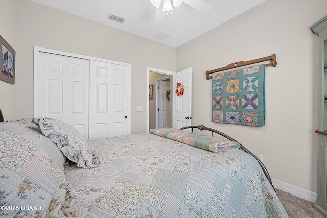 2412 Regency Park Dr, Deland, FL 32724 - carpeted bedroom with a closet, ceiling fan, and baseboards