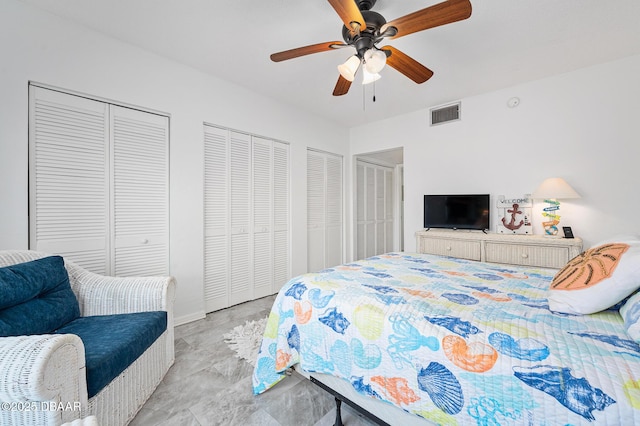 3600 S Ocean Shore Blvd # 111, Flagler Beach, FL 32136 - bedroom featuring multiple closets and ceiling fan