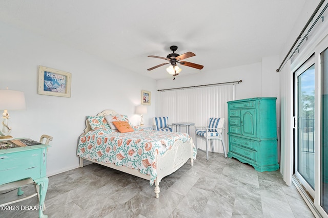 3600 S Ocean Shore Blvd # 111, Flagler Beach, FL 32136 - bedroom with ceiling fan, baseboards, and access to exterior