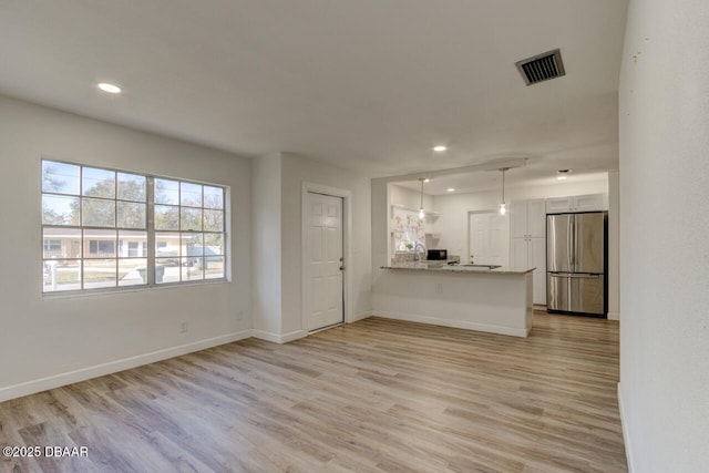 unfurnished living room with light hardwood / wood-style floors