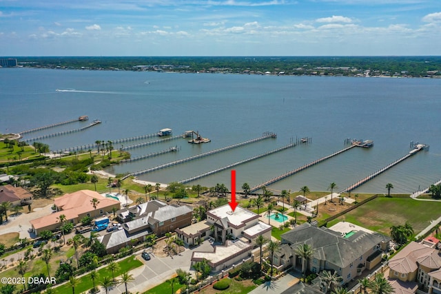 bird's eye view featuring a water view