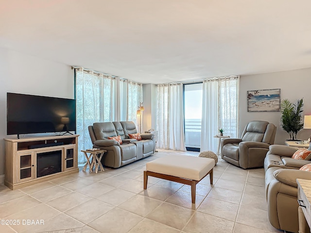 living room with light tile patterned flooring