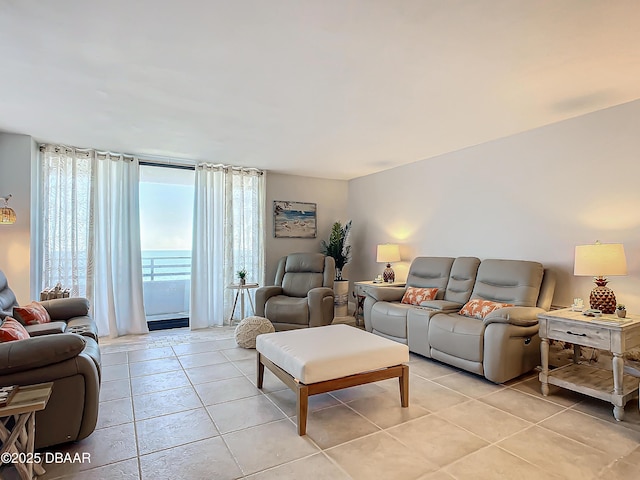 living room featuring light tile patterned floors