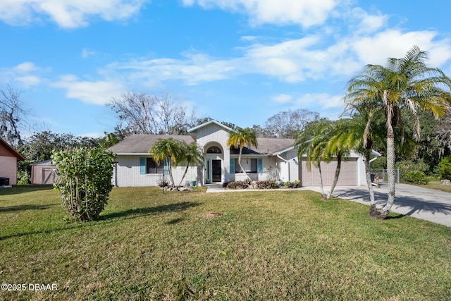 view of front of property with a garage and a front yard