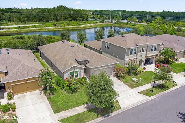 aerial view with a water view