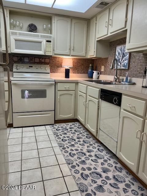 4175 S Atlantic Ave Unit 1240, New Smyrna Beach, FL 32169 - kitchen with light tile patterned floors, white appliances, backsplash, and sink