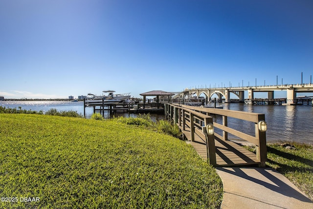 dock area with a water view