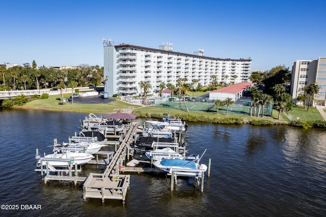 dock area featuring a water view