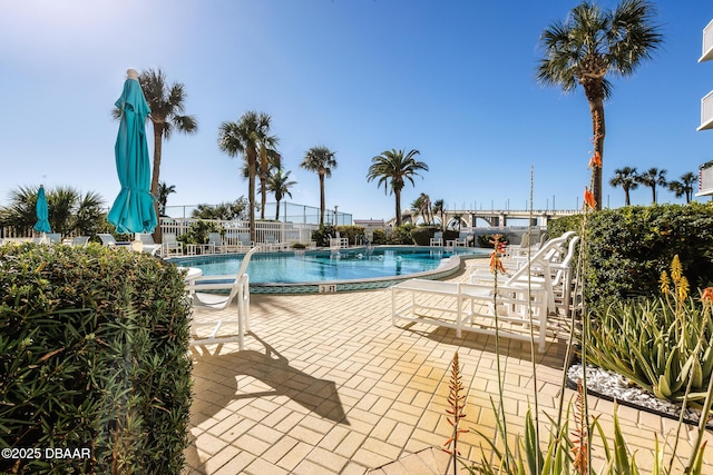 view of swimming pool with a patio area