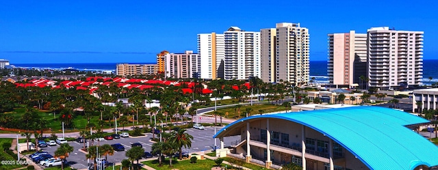 exterior space with a water view