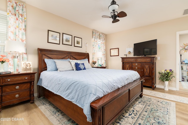 1748 Savannah Ln, Port Orange, FL 32128 - bedroom with light wood finished floors, baseboards, and a ceiling fan