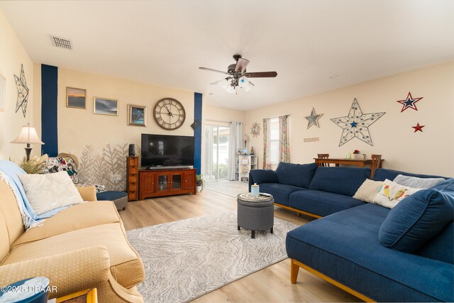 1748 Savannah Ln, Port Orange, FL 32128 - living room featuring a ceiling fan and wood finished floors