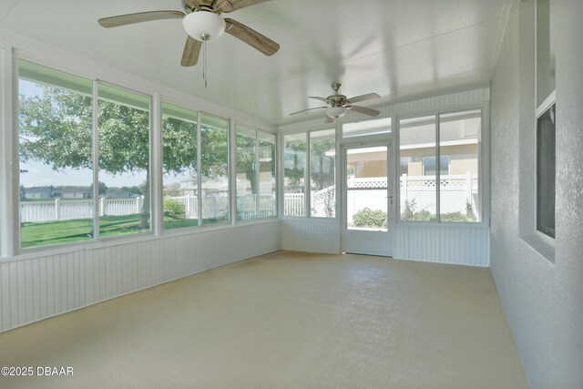 1748 Savannah Ln, Port Orange, FL 32128 - unfurnished sunroom with a ceiling fan and a water view