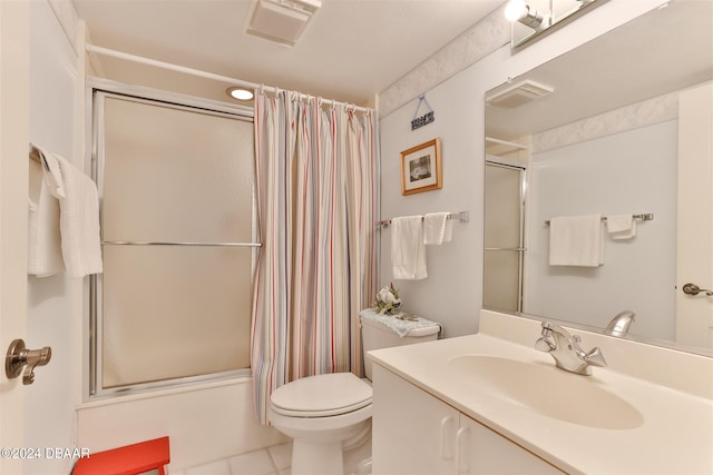 3 Oceans W Blvd Unit 5C4, Daytona Beach Shores, FL 32118 - full bathroom featuring shower / tub combo with curtain, toilet, tile patterned floors, and vanity