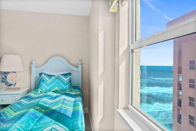 bedroom with a water view