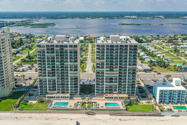 bird's eye view featuring a water view