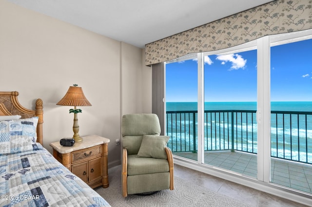 bedroom with a water view