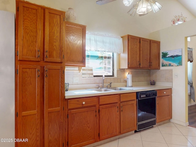 686 Middlebury Loop, New Smyrna Beach, FL 32168 - kitchen featuring dishwasher, a sink, light countertops, tasteful backsplash, and brown cabinetry