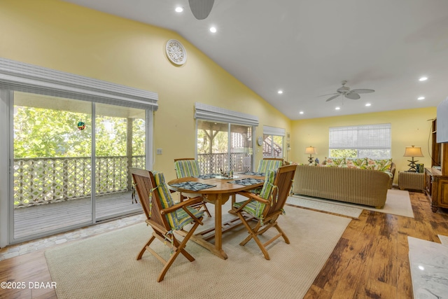 6361 Turtlemound Rd, New Smyrna Beach, FL 32169 - dining area featuring recessed lighting, light wood finished floors, and ceiling fan