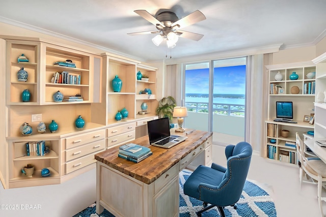 2545 S Atlantic Ave Unit 2107 2108, Daytona Beach Shores, FL 32118 - office featuring a ceiling fan and ornamental molding