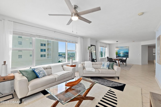 3315 S Atlantic Ave Unit 408, Daytona Beach Shores, FL 32118 - living room with ceiling fan and light tile patterned flooring
