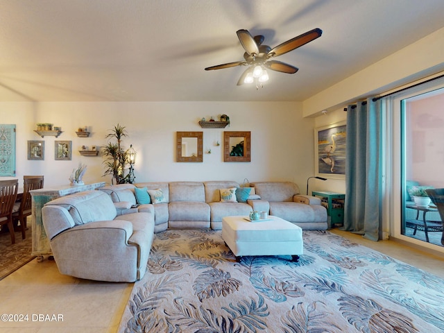 living room with ceiling fan