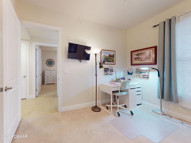 view of carpeted home office