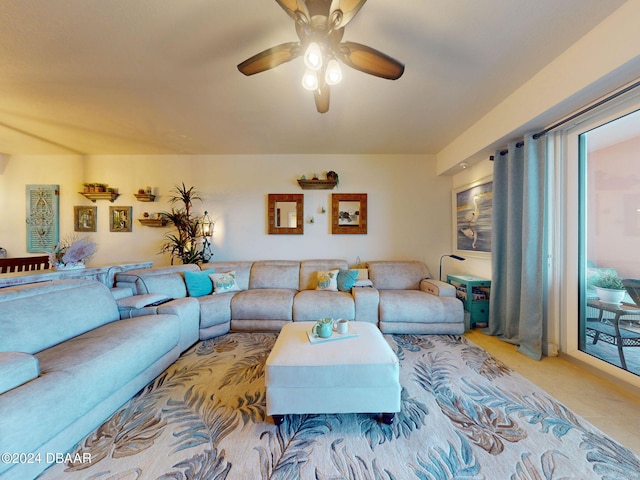 living room with ceiling fan