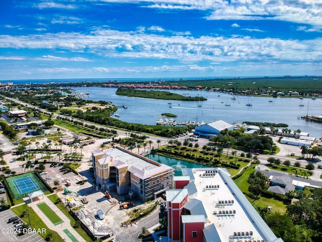 aerial view featuring a water view