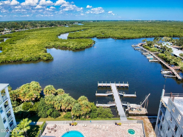 bird's eye view featuring a water view