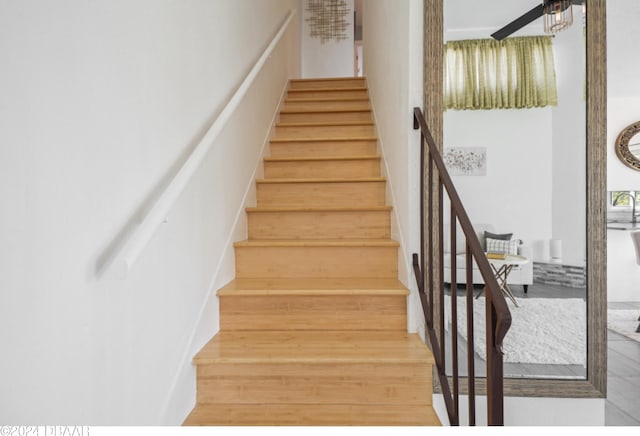 staircase with wood-type flooring