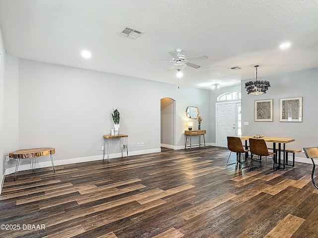 4225 Bristle Cone Way, Port Orange, FL 32129 - misc room featuring arched walkways, dark wood-style floors, a ceiling fan, and recessed lighting
