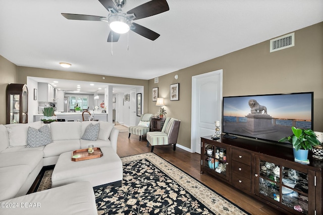 4 Oceans W Blvd Unit 507D, Daytona Beach Shores, FL 32118 - living room featuring wood-type flooring and ceiling fan