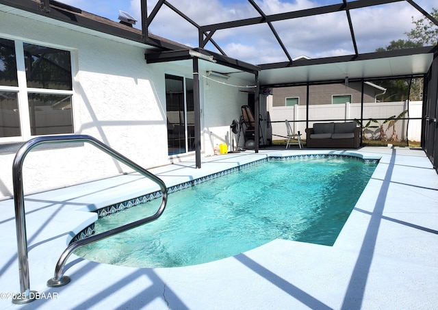 20 Lake Meadow Way, Ormond Beach, FL 32174 - view of swimming pool featuring a patio area, a lanai, an outdoor hangout area, and fence