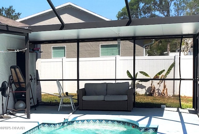 20 Lake Meadow Way, Ormond Beach, FL 32174 - swimming pool featuring fence, a patio, and an outdoor hangout area