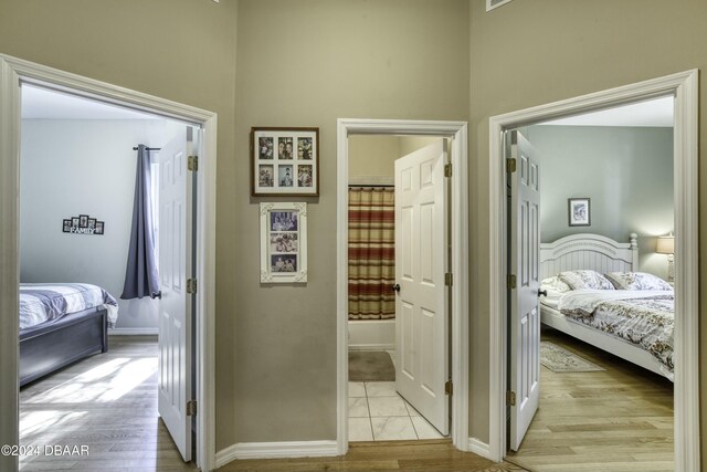 bedroom with light hardwood / wood-style flooring