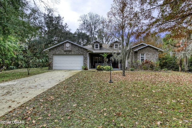 view of front facade with a porch and a garage