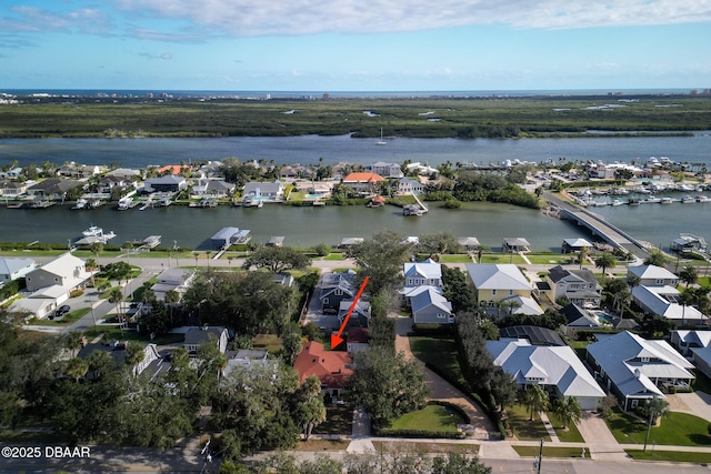 aerial view with a water view