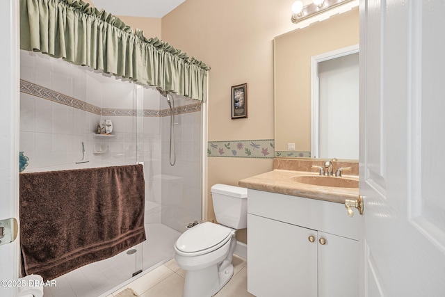 1766 Roscoe Turner Trl, Port Orange, FL 32128 - bathroom with a shower stall, toilet, vanity, and tile patterned flooring
