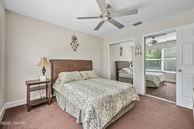 1766 Roscoe Turner Trl, Port Orange, FL 32128 - bedroom with two closets, carpet floors, ceiling fan, and baseboards