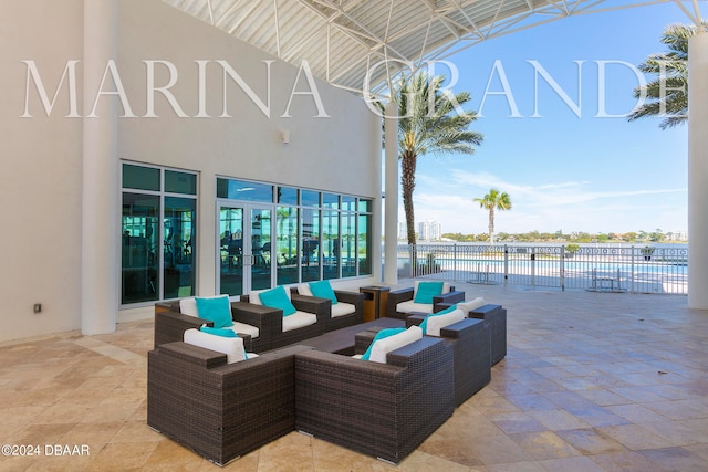 view of patio / terrace featuring a pool