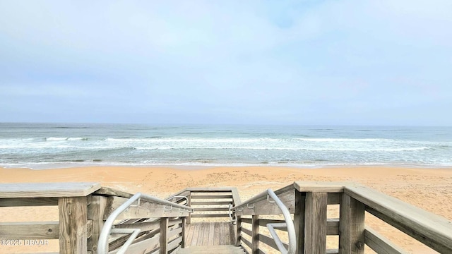 view of water feature with a view of the beach