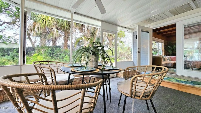 sunroom / solarium featuring ceiling fan and a healthy amount of sunlight