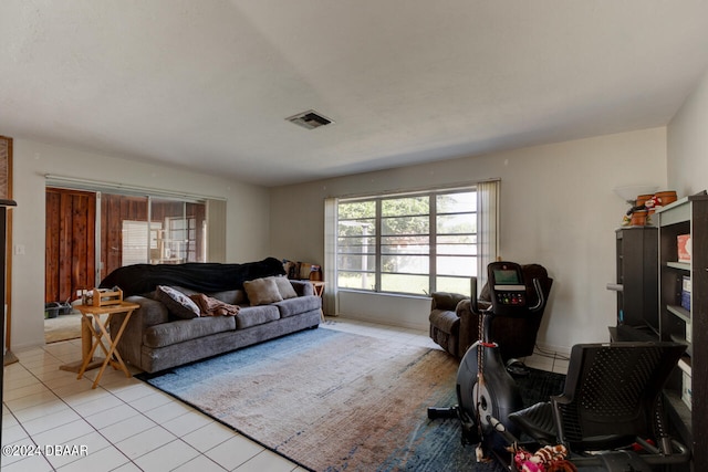 living room featuring light tile patterned floors