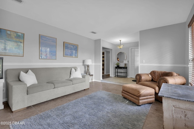 living room featuring light tile patterned flooring