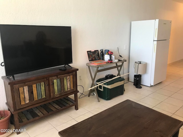 living room featuring light tile patterned flooring