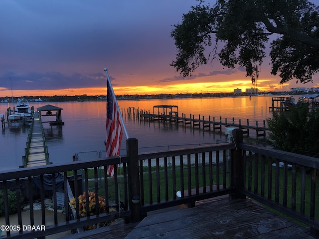 dock area with a water view