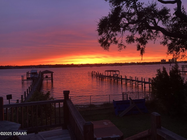 view of dock featuring a water view